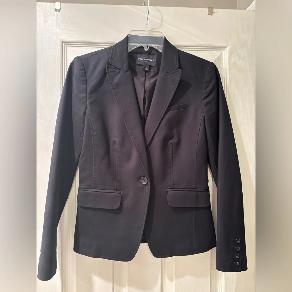 Black Cotton Banana Republic Pantsuit Suit with Blazer 2 - Picture 4 of 9